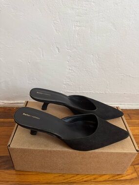 Reformation Wilda Kitten Heel Mule Black Suede